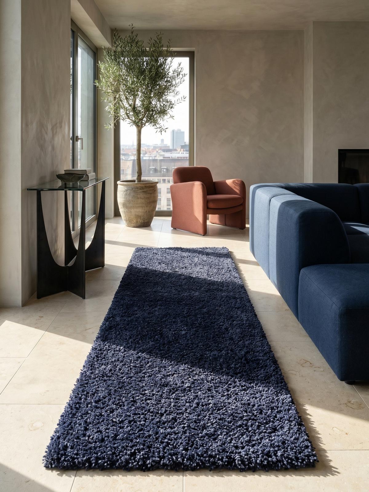 HOCHFLORTEPPICH RHEIN, einfarbig, aus Polypropylen, Marineblau, 80 x 150 cm - Blau, Textil (150/80cm) - KADIMA DESIGN