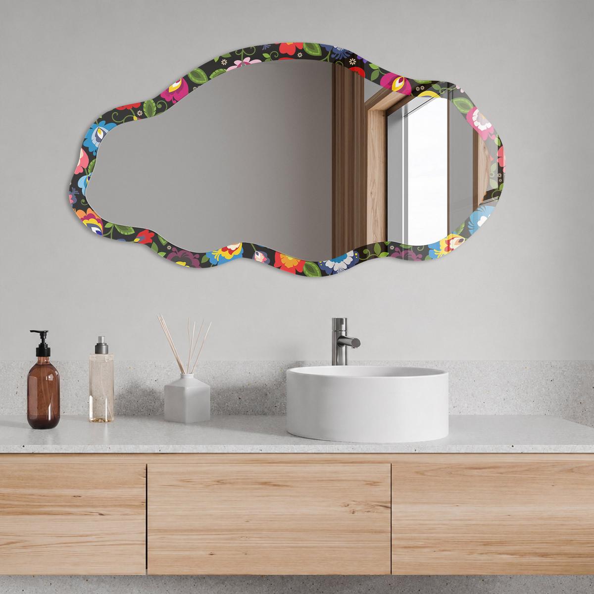 SPIEGEL 90x45 cm asymmetrisch mit Druck - Folkloreblumen - Transparent, Glas (45/90/0.4cm) - TULUP