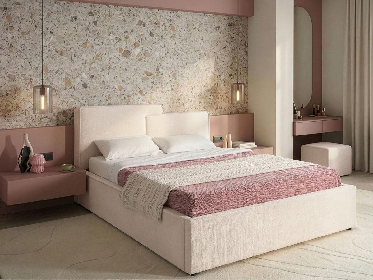 BETT mit Stauraum 180/200 cm Stoff Cremeweiß Lagarde - Creme, Textil (180/200cm) - Beliani