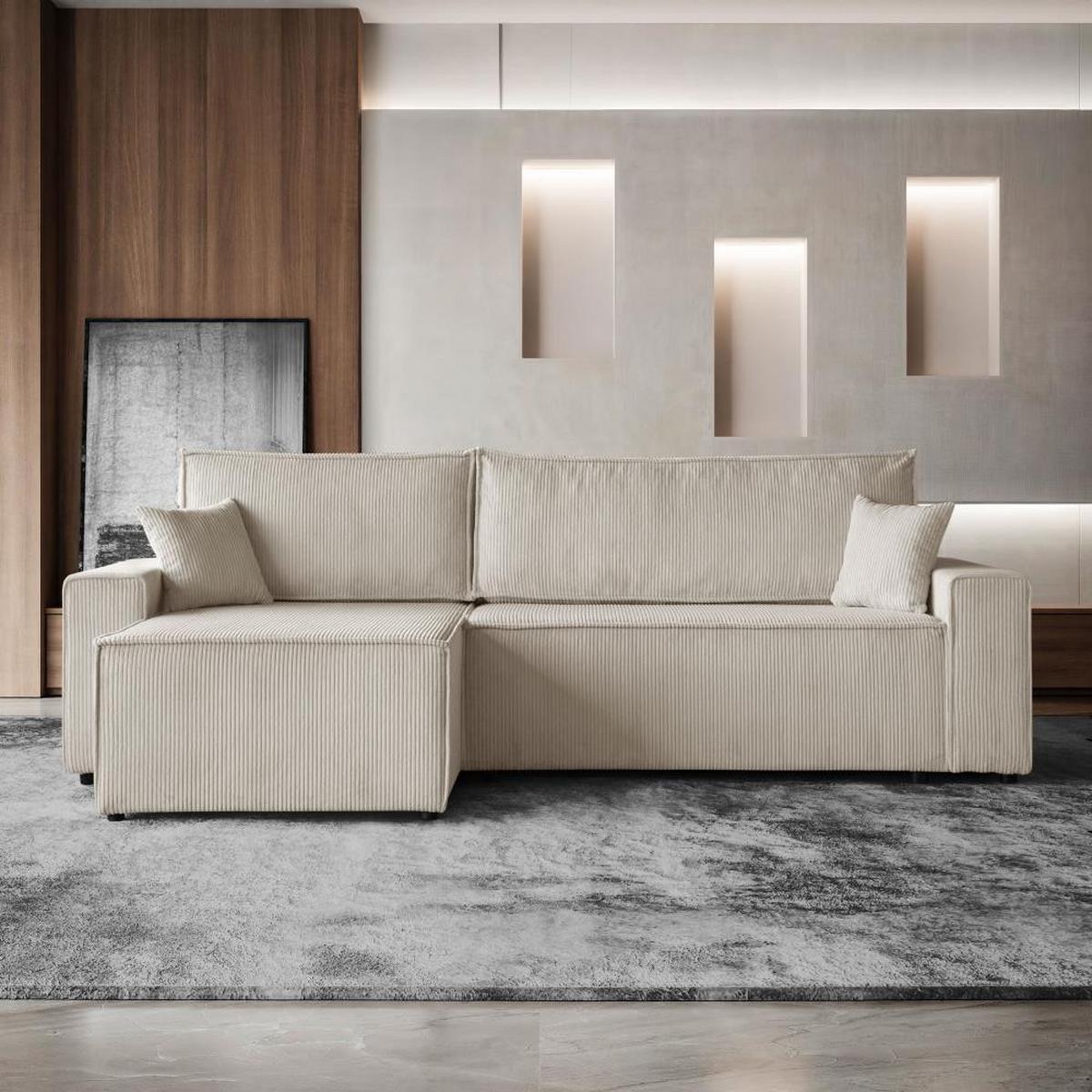 ECKSCHLAFSOFA mit Schlaffunktion Hektor, 277 cm, Ottomane 100 cm, beige - Beige/Schwarz, Kunststoff/Textil (277/152cm) - Beautysofa