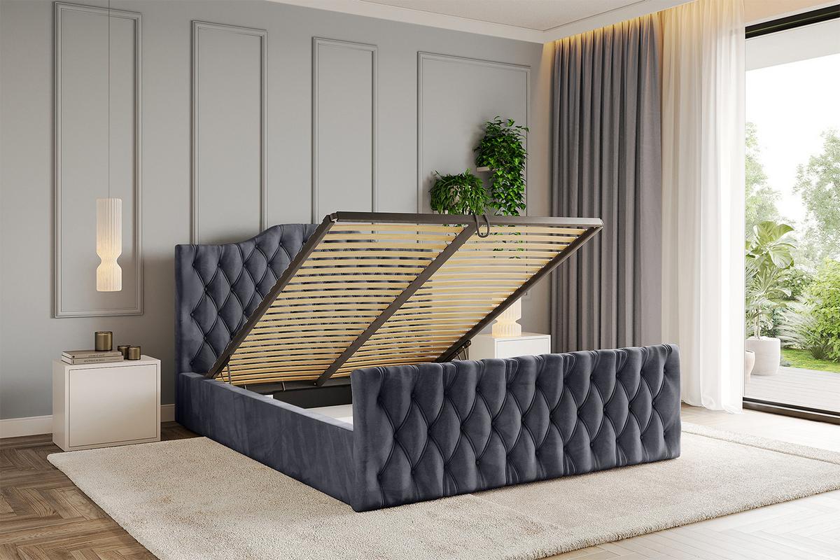POLSTERBETT mit Bettkasten, Fußteil und Lattenrost, Boxbett mit Matratze H3/H4 - FALIO-Z 120x200 Dunkelgrau - Dunkelgrau, Holzwerkstoff/Textil (120/200cm) - ALTDECOR