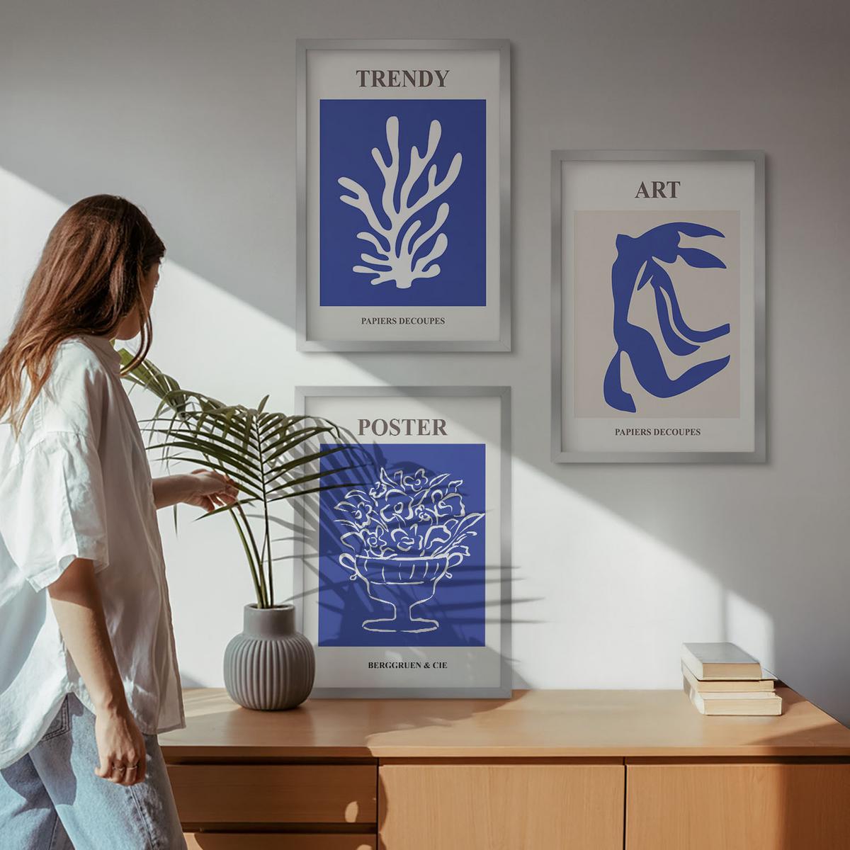 BILDER SET 3er Set - 40x60 cm Silberner Rahmen - Matisses abstrakte Plakate - Silberfarben, Kunststoff (40/60cm) - TULUP