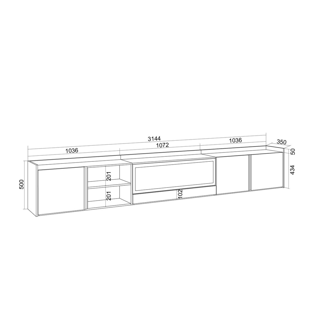 LOWBOARD, Eiche und Schwarz, 315/35/50cm, Kamin mit Feuereffekt XXL - Eichefarben, Holzwerkstoff (315/50/35cm) - Skraut Home