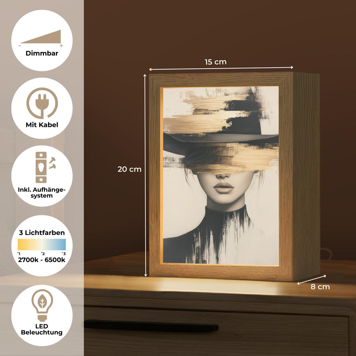 TISCHLEUCHTE Frau - Hut - Farbe 15x20 cm - Braun, Holzwerkstoff (8/15/20cm) - OnlyWow