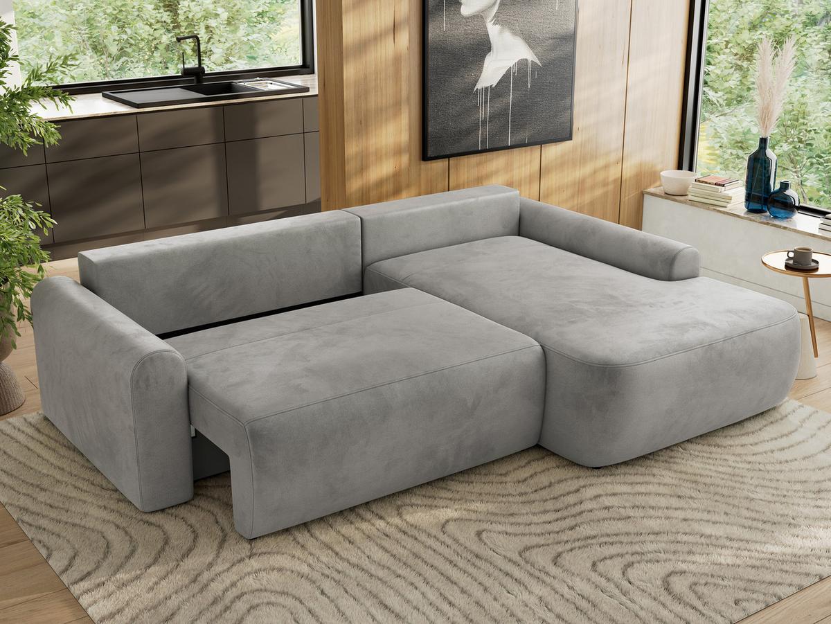 ECKSCHLAFSOFA CUBO L Hellgrau Velvet - rechts - Hellgrau/Schwarz, Kunststoff/Textil (187/273cm) - MKS