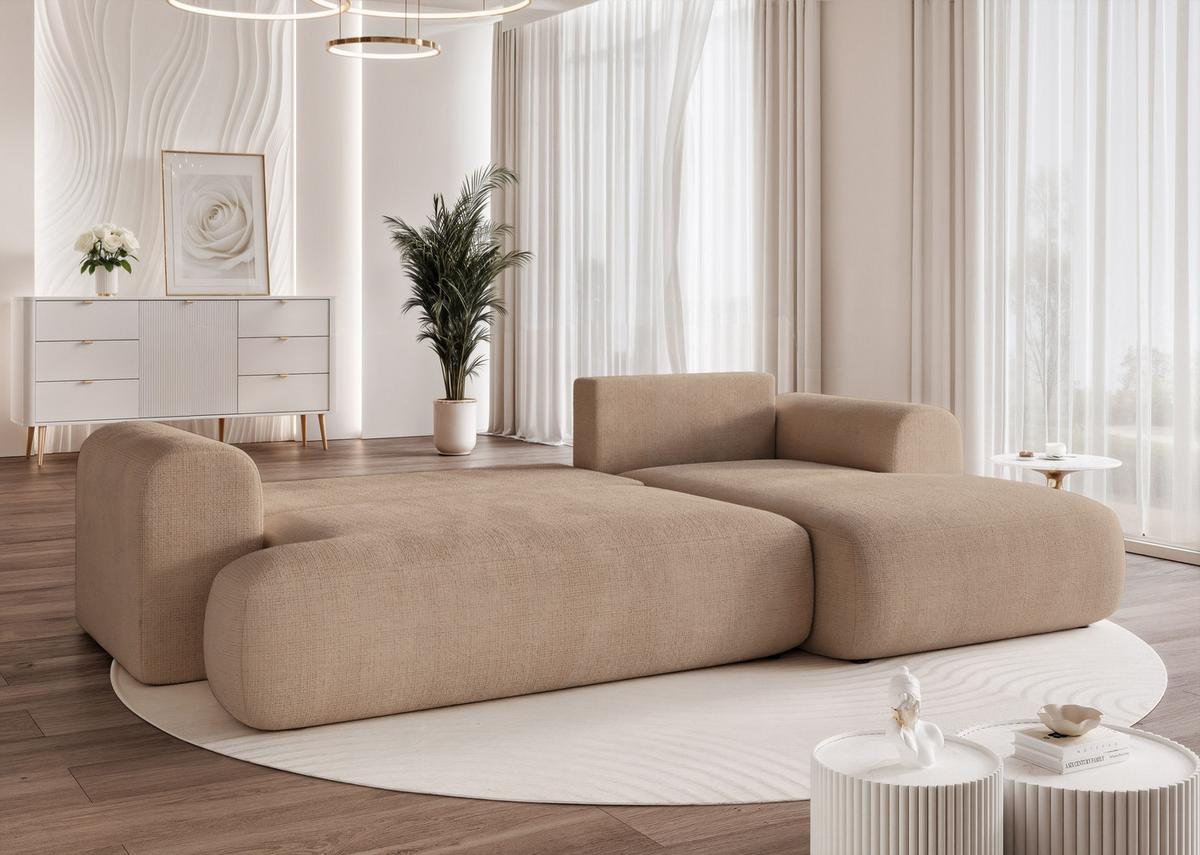 ECKSOFA BLOOM Rechts mit Schlaffunktion und Bettkasten Beige - Beige, Kunststoff/Textil (263/150cm) - Idohome