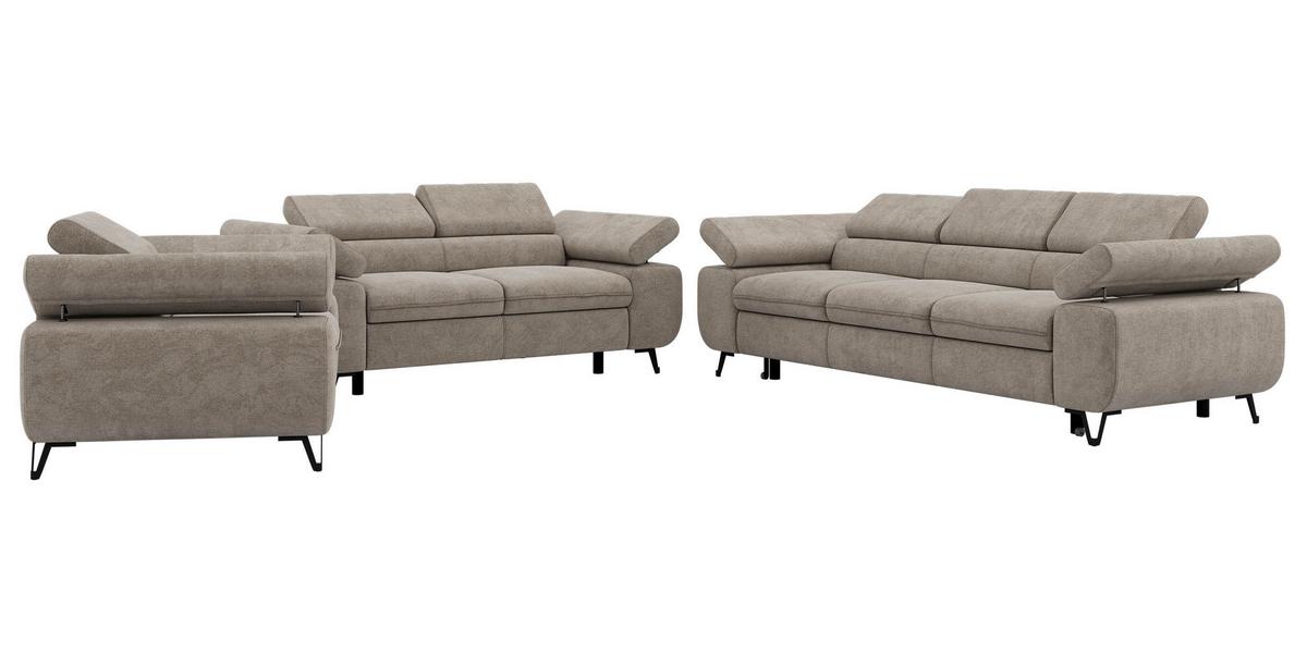 SITZGARNITUR PETER 1+2+3 mit Schlaffunktion - Greige Stukture - Greige/Schwarz, Textil/Metall (262/76/99cm) - MKS