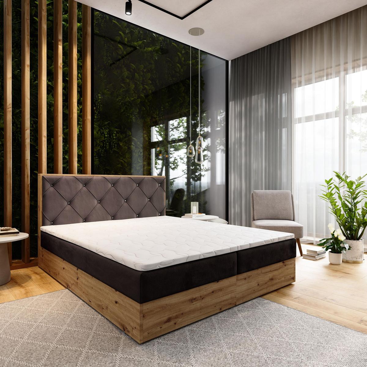 BOXBETT FOSCO 140x200 cm mit Matratze und Topper - Braun - Braun, Holz (140/200cm) - MASSENO