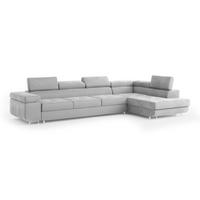 ECKSOFA VICENTE Hellgrau Velours-Stoff mit Schlaffunktion - Hellgrau, Holz (346/202cm) - MASSENO
