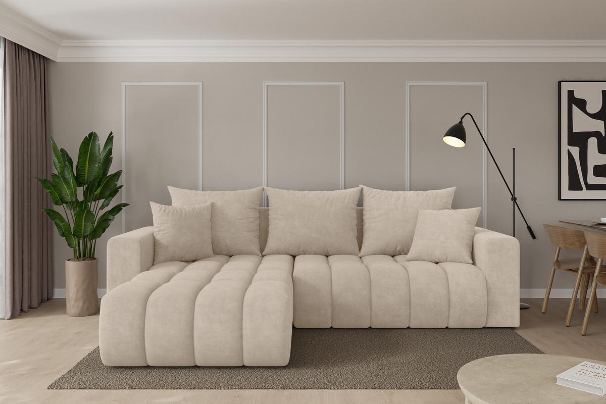 ECKSOFA mit Schlaffunktion Ottomane Links MILA-L-v1 277x195x86 Beige Velours - Schwarz/Sahara, Holzwerkstoff/Kunststoff (277/194cm) - ALTDECOR