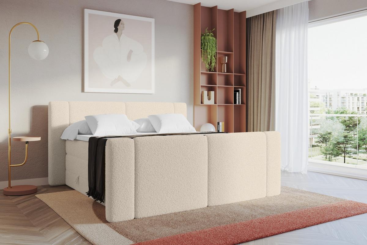 BOXSPRINGBETT mit Matratze H3/H4 - EVON KING Zanozek - 180x200 cm Dunkelbeige - Cappuccino, Holzwerkstoff (180/200cm) - ALTDECOR