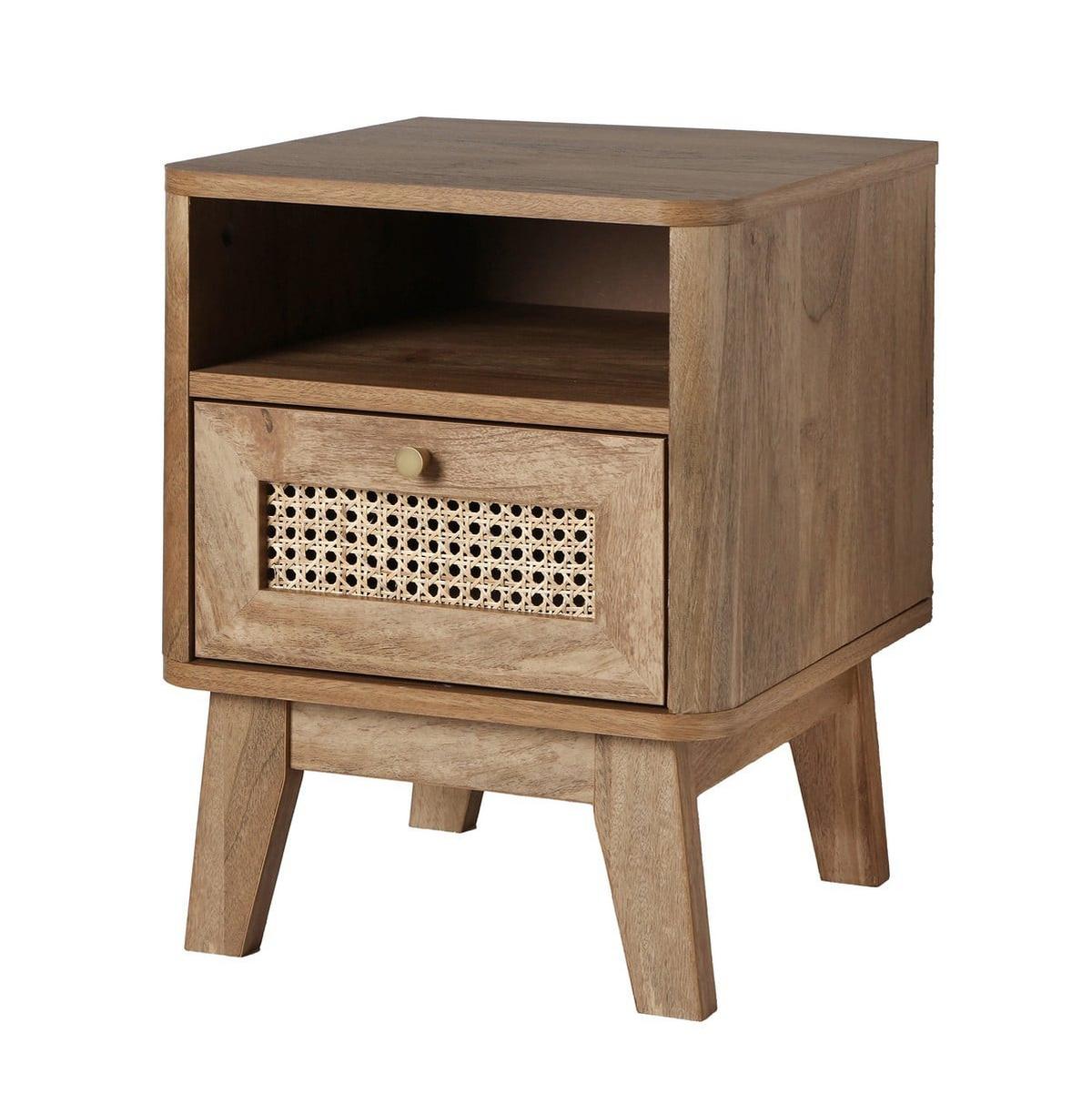 NACHTTISCH 1 schublade mit rattanfront und 1 fach palmo 39/39/49 cm - Eschefarben, Holzwerkstoff (39/49/49cm) - Calicosy