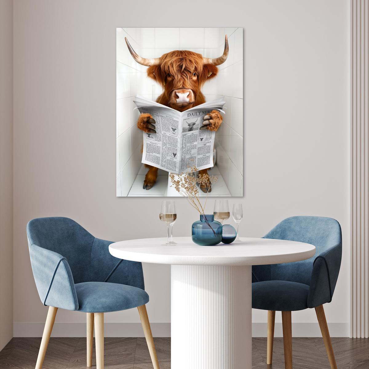 POSTER Schottischer Highlander - Tier - Zeitung - Toilette Deko Wohnzimmer 60x80 cm - Kastanienfarben, Papier (60/80/0.1cm) - MuchoWow