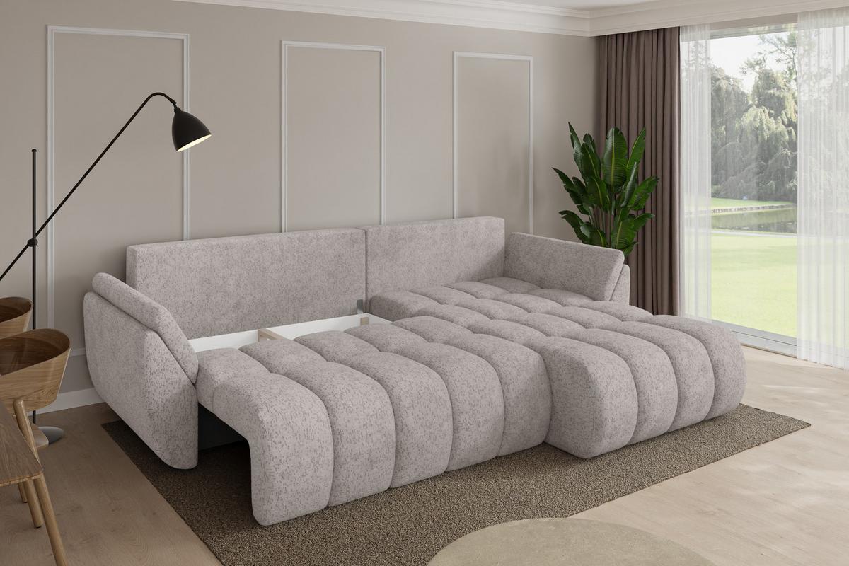 ECKSOFA mit Schlaffunktion Ottomane Rechts TOKO-L-v1 277x194x86 Hellgrau Velours - Hellgrau/Schwarz, Holzwerkstoff/Kunststoff (277/194cm) - ALTDECOR