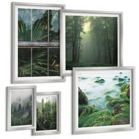 BILDER SET 5er Set - 50x50 cm & 20x30 cm & 40x60 cm Silberner Rahmen - Nahaufnahmen von Blättern sukkulenter Pflanzen - Silberfarben, Kunststoff (40/60cm) - TULUP