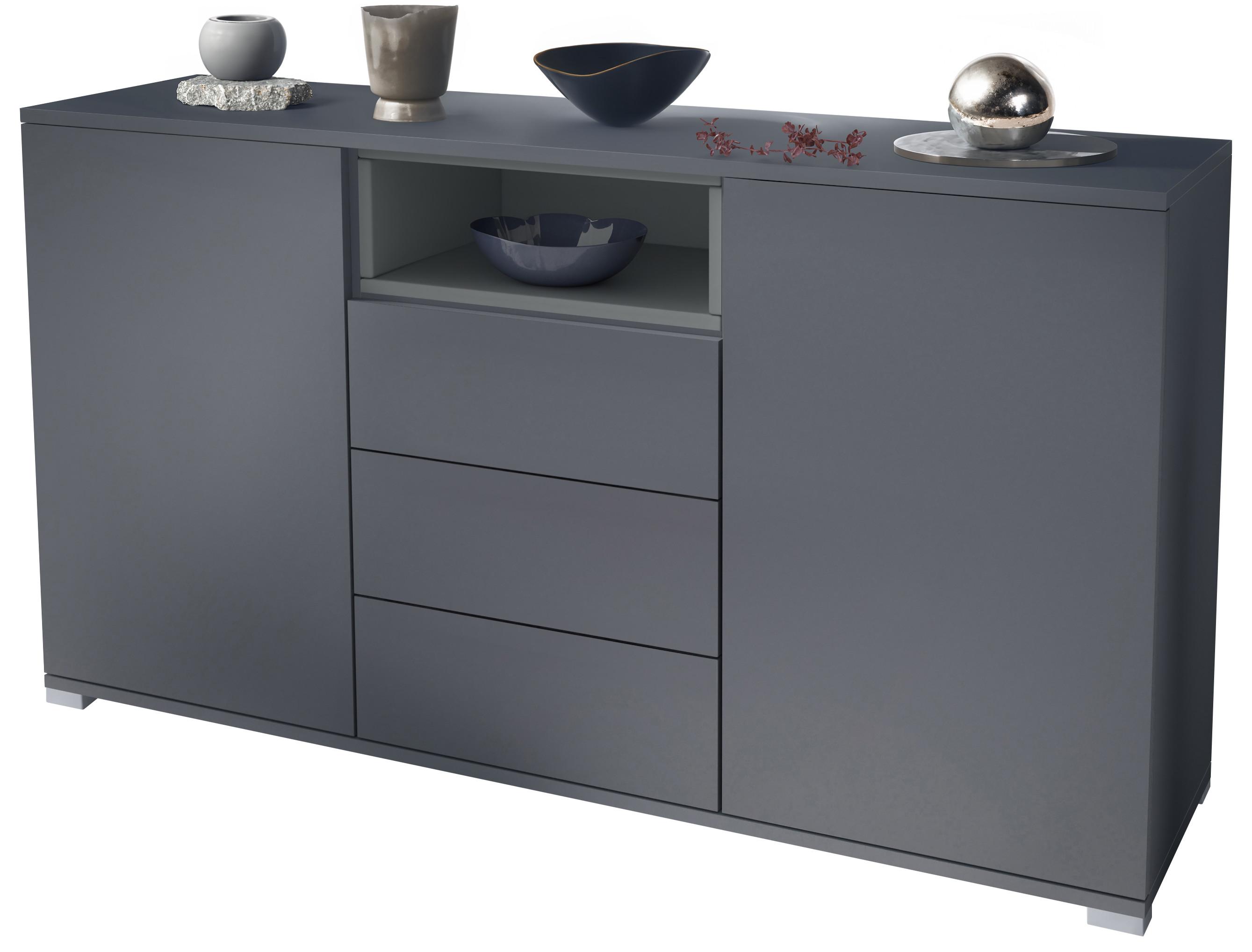 SIDEBOARD Skadu Graphit Seidenmatt - Anthrazit/Graphitfarben, Holzwerkstoff (138.5/75.5/35cm) - Vladon