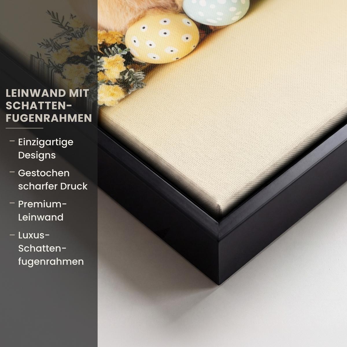 LEINWAND Bilder mit Rahmen - Eier - Kaninchen - Pastellfarbtöne - 30x40 - Hellgelb, Textil (30/40cm) - MuchoWow