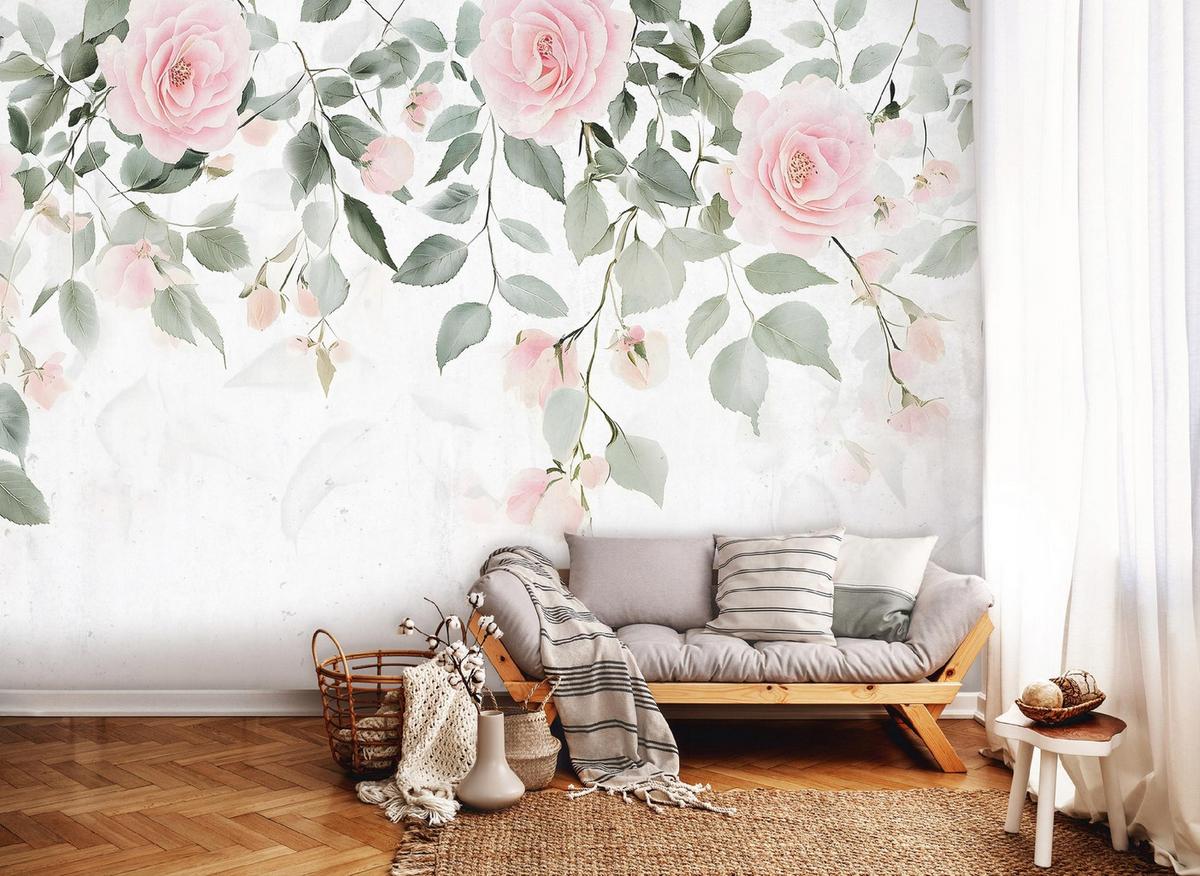 FOTOTAPETE Blätter Blumen Wohnzimmer Vliestapete 400x280 - Grün, Papier (400/280cm) - Wallarena