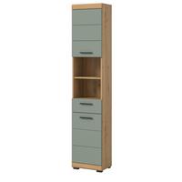 HOCHSCHRANK Salbei grün, Eiche Artisan 37 cm, Badschrank mit 6 Fächern - Salbeigrün/Schwarz, Holzwerkstoff/Kunststoff (37/191/31cm) - Inn.Furn