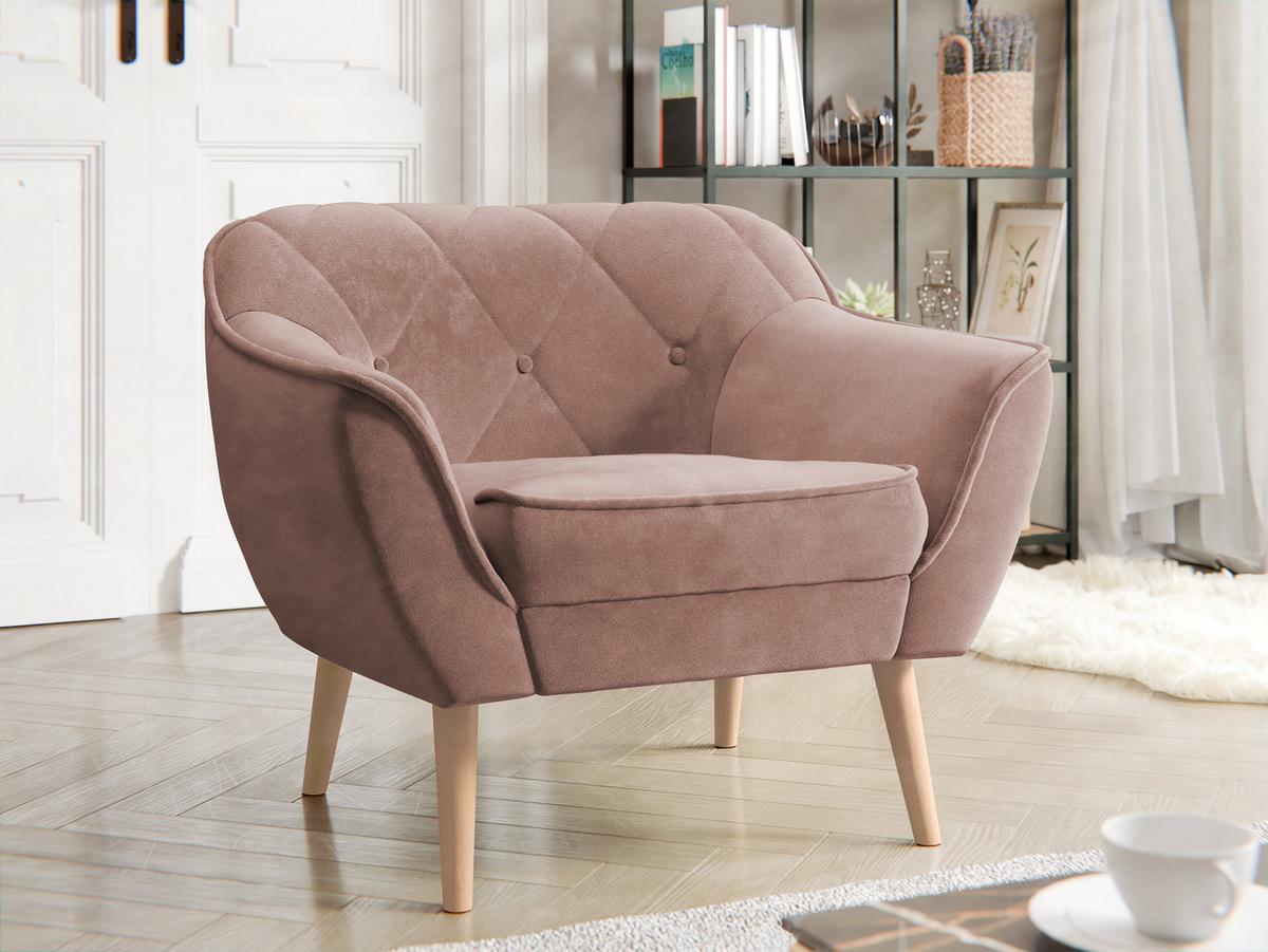 SESSEL Skand 1 - Rosa/Naturfarben, Holz/Textil (80/75/74cm) - MIRJAN24