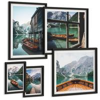BILDER SET 5er Set - 50x50 cm & 20x30 cm & 40x60 cm Schwarzer Rahmen - Haus am Bergsee Łódź - Schwarz, Kunststoff (40/60cm) - TULUP