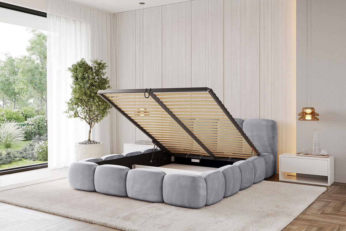 POLSTERBETT mit Bettkasten und Lattenrost, Bett mit Matratze H3/H4 - KALA-v1 180x200 Hellgrau - Hellgrau, Holzwerkstoff/Textil (180/200cm) - ALTDECOR