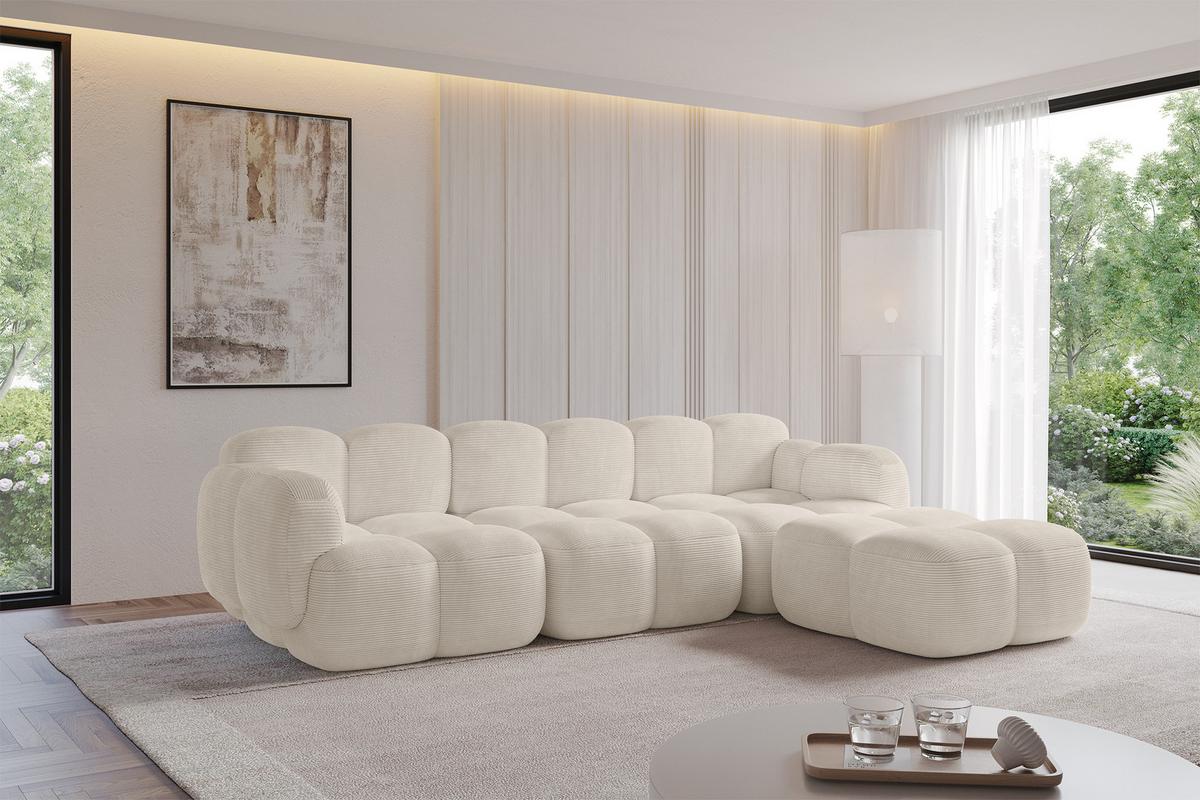 ECKSOFA modulares Sofa Rechts Miko-L2 302x205x75 Beige Cord - Beige/Schwarz, Holzwerkstoff/Kunststoff (302/205cm) - ALTDECOR