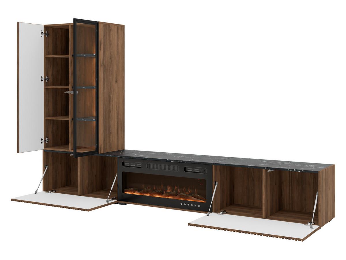 WOHNWAND Tiwori mit Kamin - Nussbaumfarben/Schwarz, Holzwerkstoff/Kunststoff (250/156/41cm) - MIRJAN24
