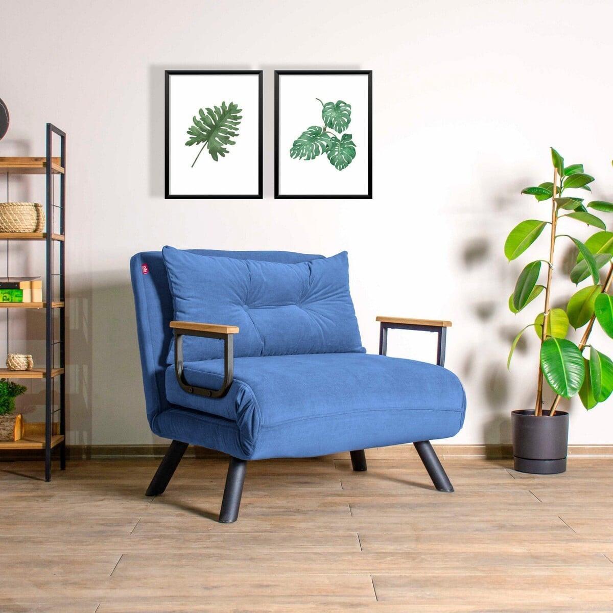 SESSEL mit Stoffbezug und Metallfüßen, umwandelbar 67/50/41 cm - Blau, Metall (50/41/60cm) - Calicosy