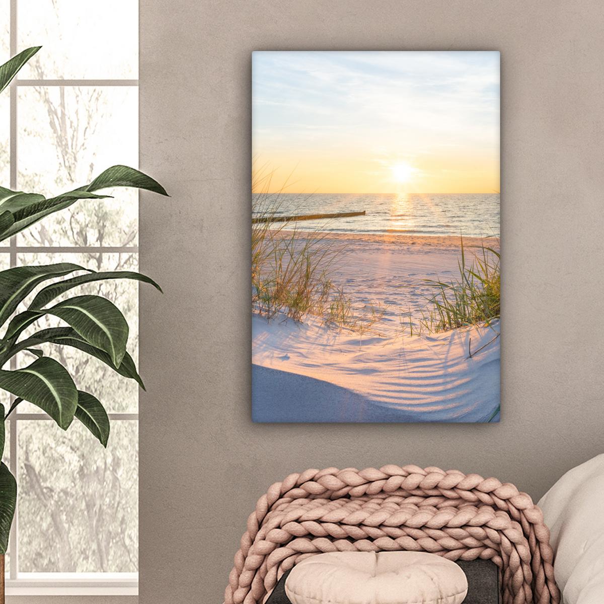 LEINWANDBILD Strand - Sonne - Düne - Gras - Sand - Horizont Wanddeko Schlafzimmer 60x90 cm - Hellblau, Textil (60/90cm) - MuchoWow