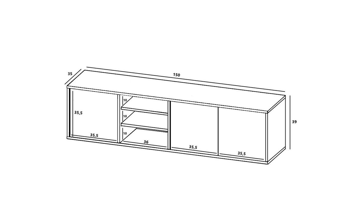 TV-LOWBOARD Apollo Eiche wotan Schwarz Matt 150 cm - Schwarz, Holzwerkstoff (150/39/35cm) - Meble Lindner
