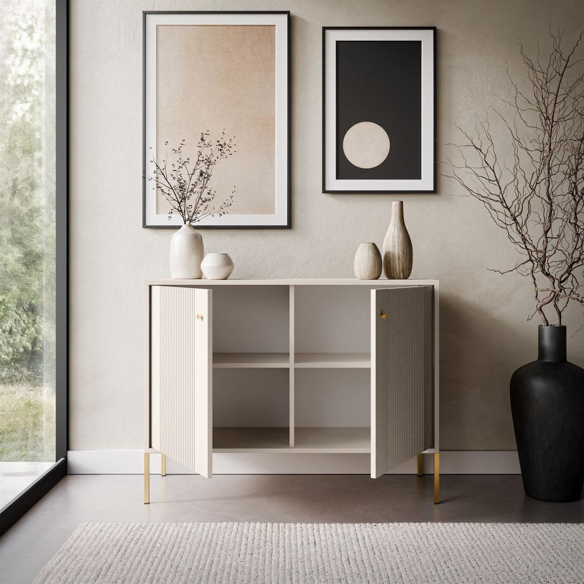 KOMMODE VIVALDI 2D mit geriffelten Fronten - Kaschmir, Holzwerkstoff (105/79/39cm) - Lookway