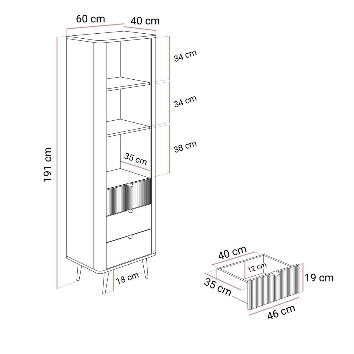 REGAL schmal AUTUMN 1D3S mit Schubladen, Kaschmir / Nussbaum - Beige, Holzwerkstoff (60/191/40cm) - Lookway