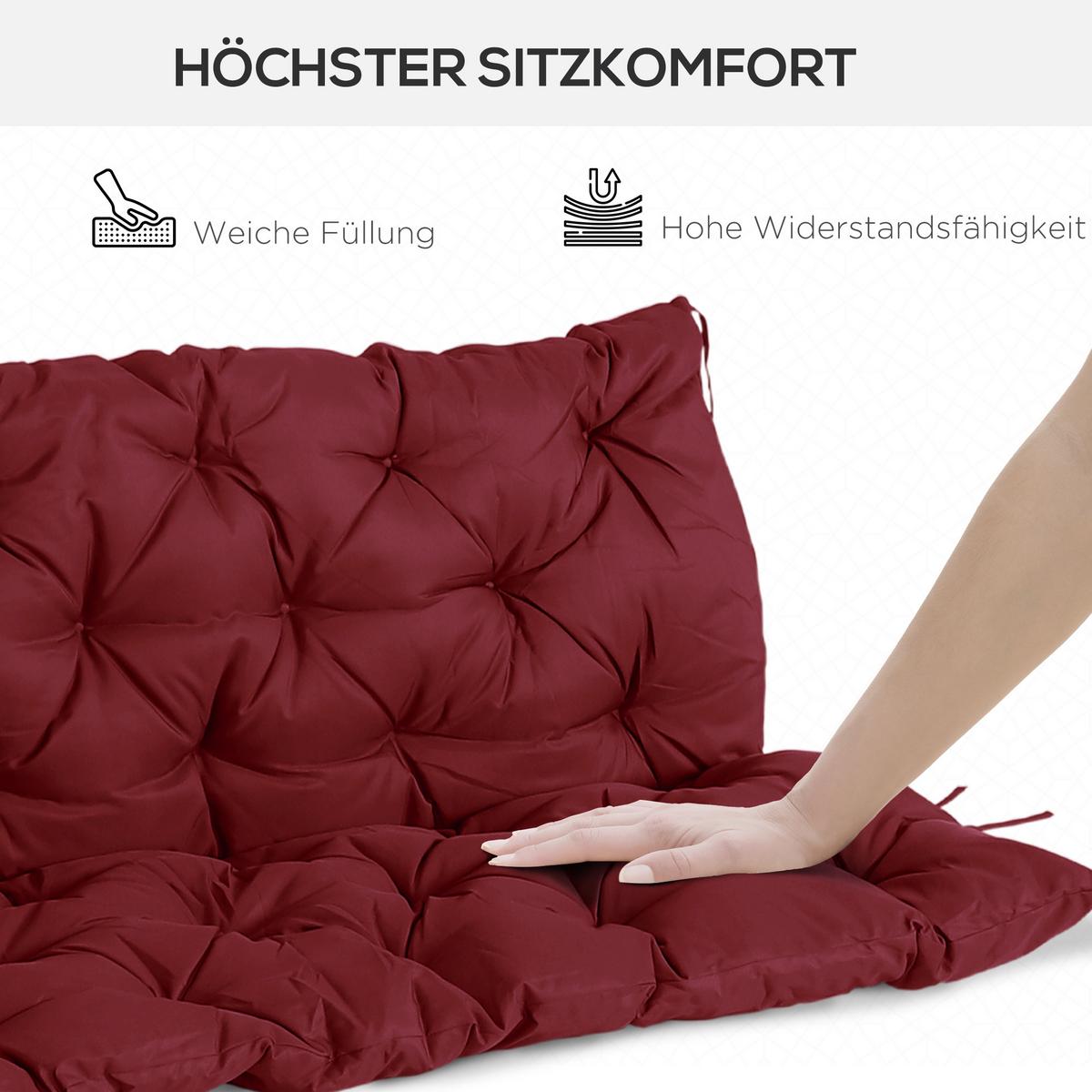 3 Sitzer Bankauflage 150 x 98 x 8 cm, Bankkissen mit Bändern, Sitzkissen Rot - Rot, Kunststoff (150/8/98cm) - Outsunny