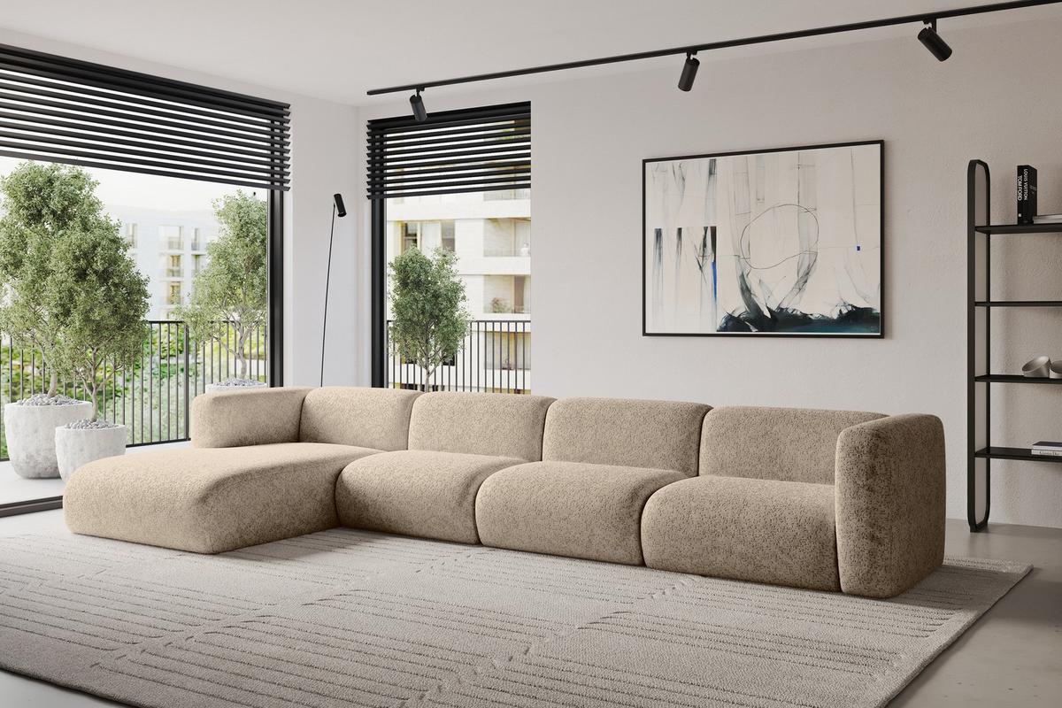 ECKSOFA Ottomane Links MIRA-L3 409x179x70 Braun Velours - Schwarz/Braun, Holzwerkstoff/Kunststoff (409/179cm) - ALTDECOR
