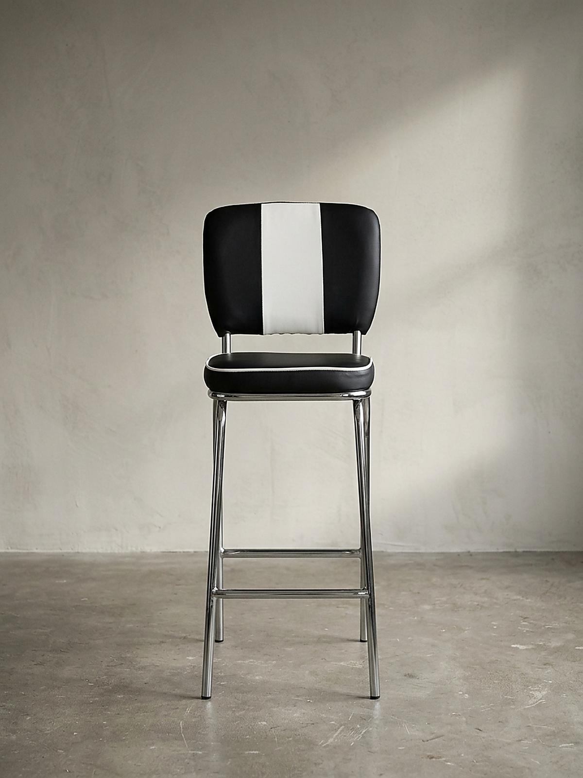 BARHOCKER Kunstleder Chromfuß Retro, Schwarz 40x38x110 cm - Silberfarben/Schwarz, Kunststoff/Textil (40/110/38cm) - KADIMA DESIGN