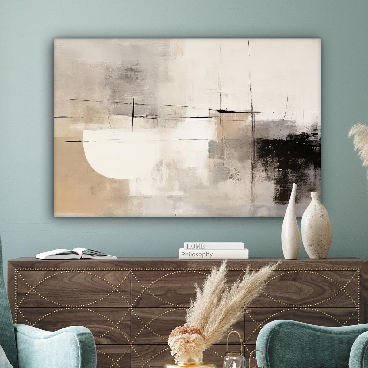 LEINWANDBILD Abstrakt - Kunst - Grau Groß 140x90 cm - Hellgrau, Textil (140/90cm) - MuchoWow