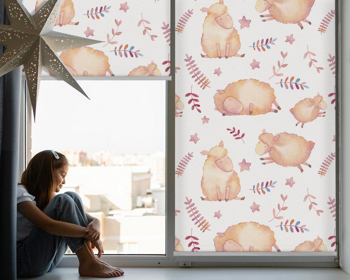 INNENROLLO - Fensterrollo - Rollo - 80x180 cm - Schafe zwischen den Sternen - Gelb, Kunststoff (80/180/0.5cm) - TULUP