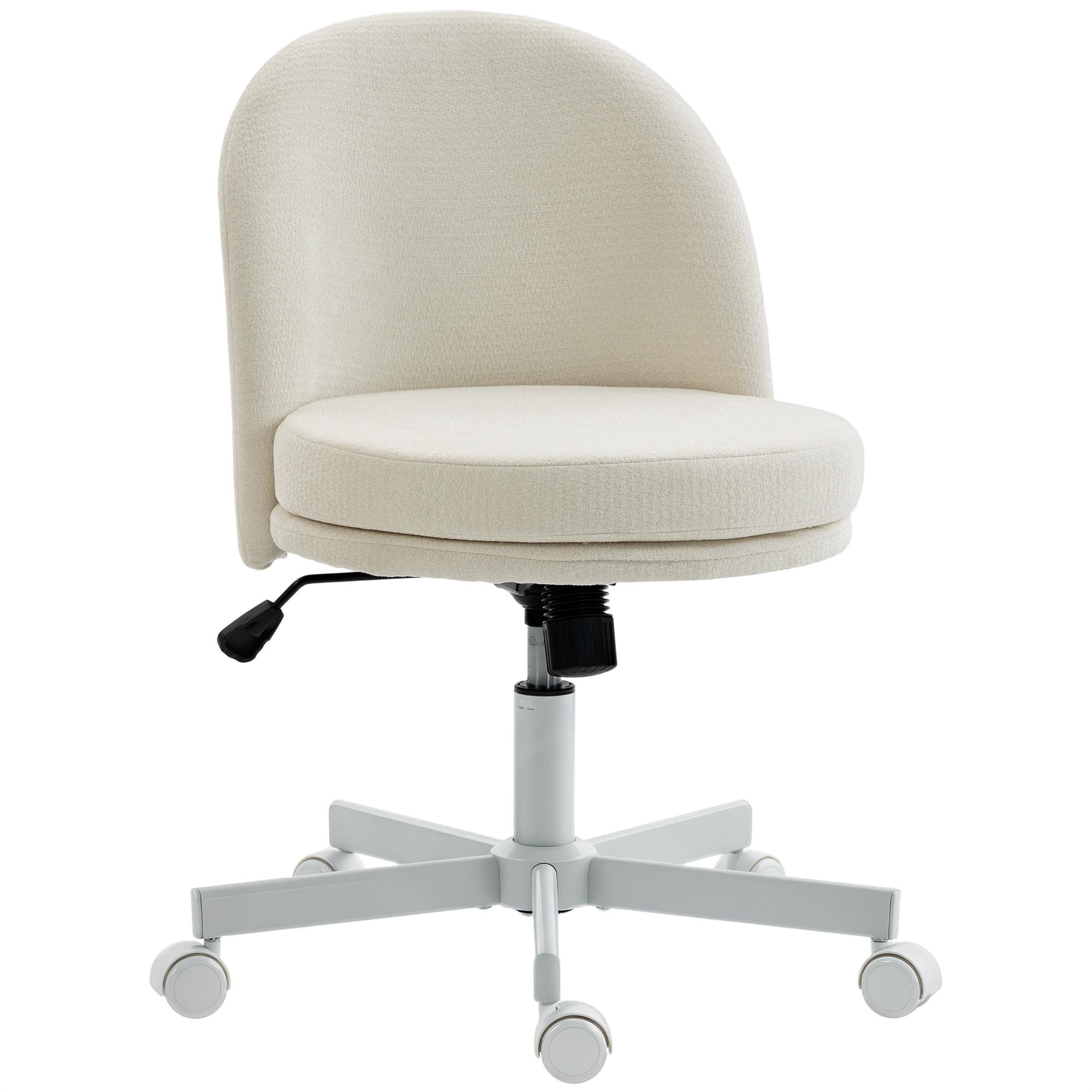 SCHREIBTISCHSTUHL Polyester Cremeweiß - Creme/Weiß, Textil/Metall (57/83/58cm) - HOMCOM