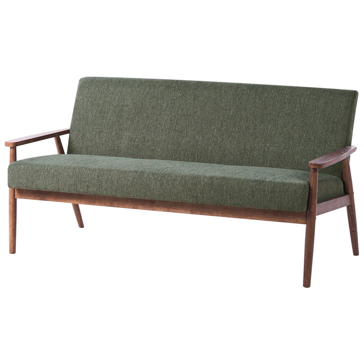 SOFA 3-Sitzer Dunkelbraun/Grün Esrum - Dunkelbraun/Grün, Holz/Textil (151/79/72cm) - Beliani