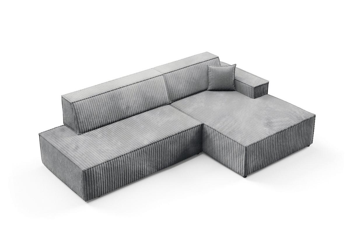 ECKSOFA TESSO L-S Grau Kordstoff mit Schlaffunktion - Grau, Holz (247/170cm) - MASSENO