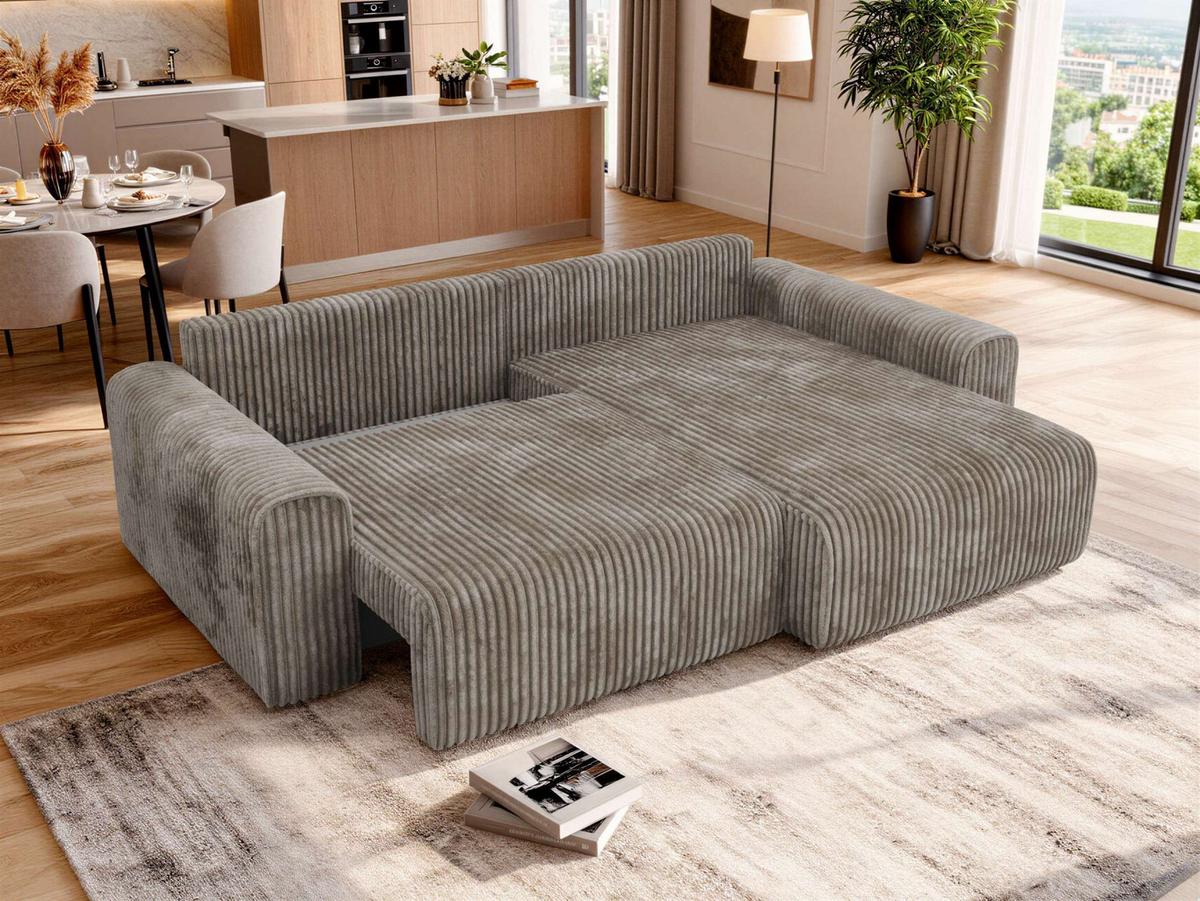 ECKSOFA ELARA L Hellbraun Cord - Hellbraun/Schwarz, Kunststoff/Textil (278/192cm) - MKS