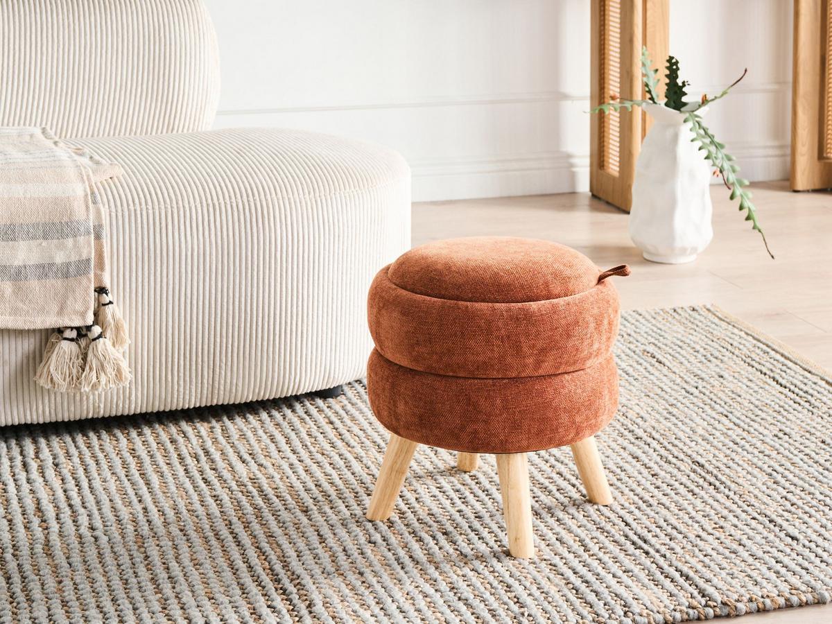 POUF mit Stauraum Chenillegewebe Goldbraun Hawley - Goldfarben, Textil (40/41/40cm) - Beliani