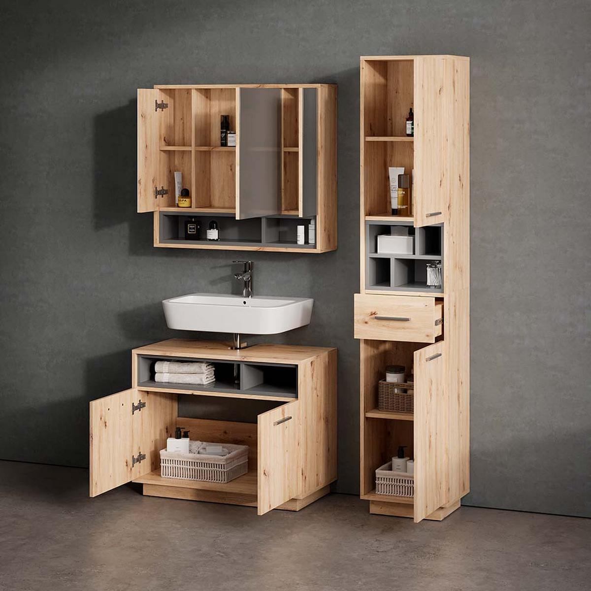 WASCHBECKENUNTERSCHRANK Temo Artisan Eiche/Anthrazit 80 x 64 cm - Anthrazit/Eiche Artisan, Holzwerkstoff (80/64/40cm) - Livinity®
