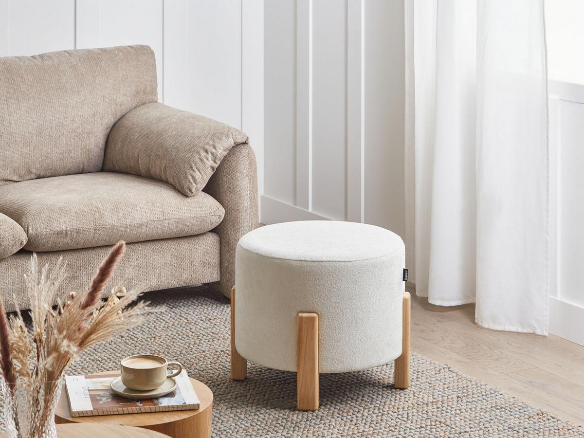 POUF Cremeweiß Terry - Weiß/Braun, Textil (53/43/53cm) - Beliani