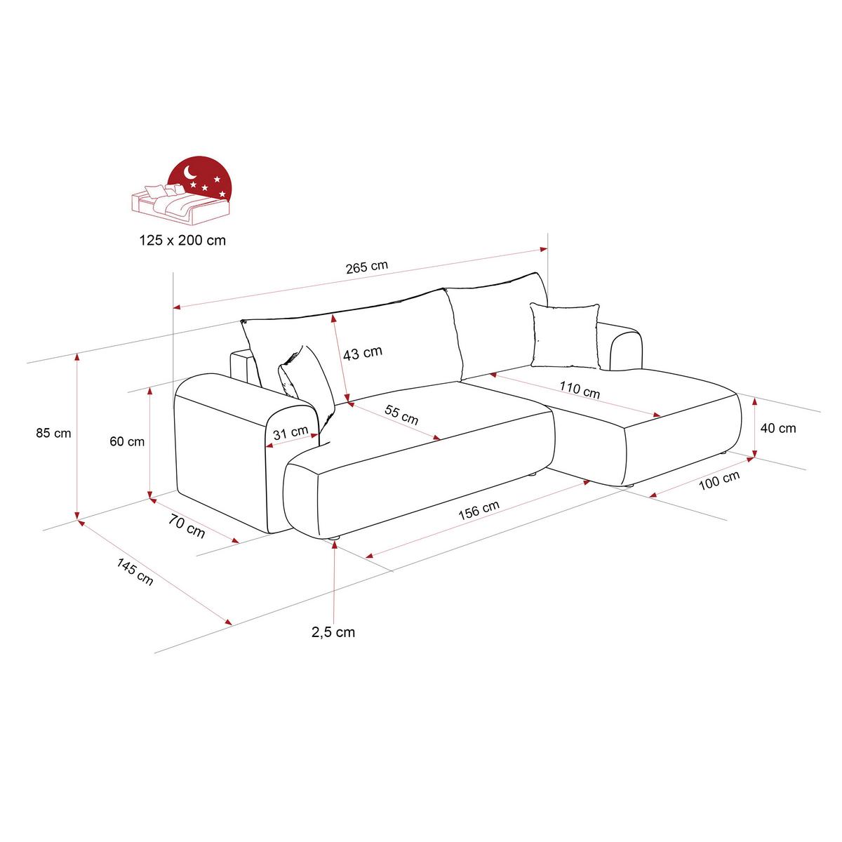 ECKSOFA BLOOM Links mit Schlaffunktion und Bettkasten Orange - Orange, Kunststoff/Textil (263/150cm) - Idohome
