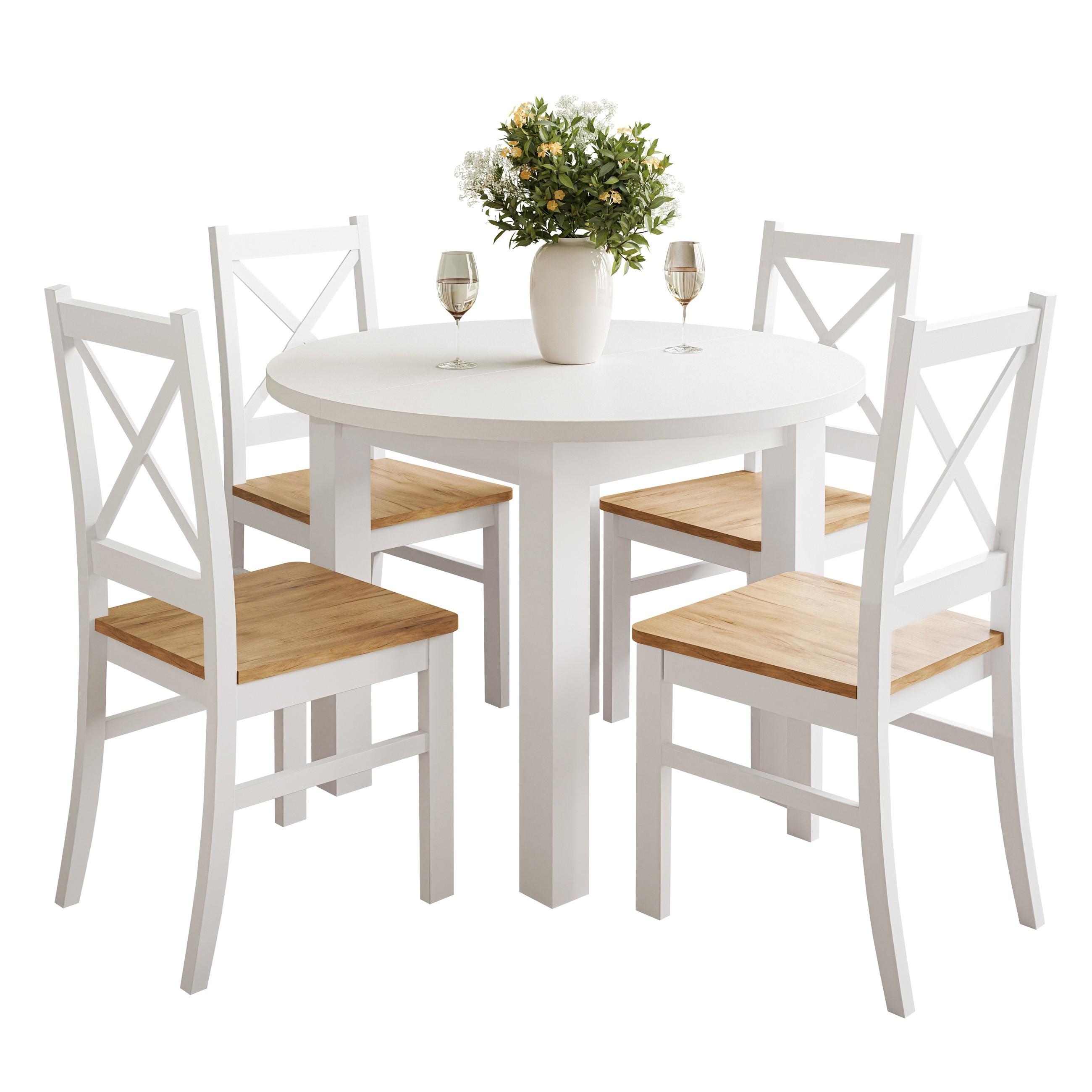 ESSZIMMERSET OLEA Tisch + 4 Stühle - Eichefarben/Weiß, Holzwerkstoff (140/77/100cm) - Lookway