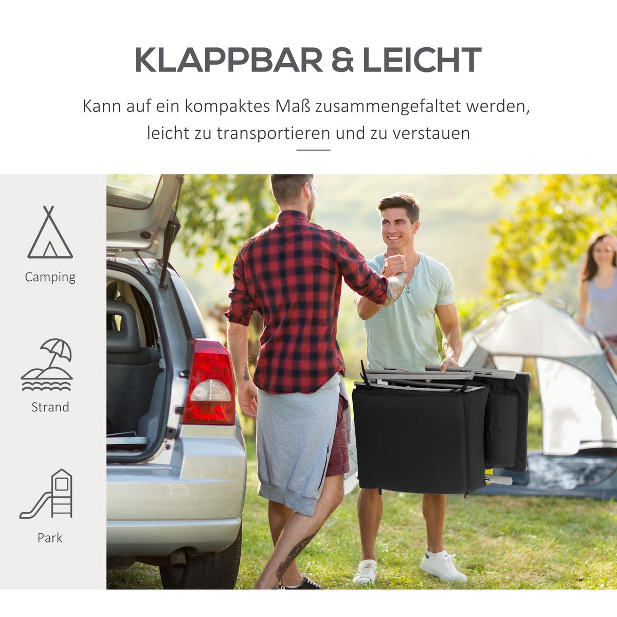 SONNENLIEGE, klappbar mit Kissen, Metall+Stoff, Schwarz, 137 x 63,5 x 100,5 cm - Multicolor, Metall (63.5/100.5/137cm) - Outsunny