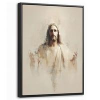 LEINWAND Bilder mit Rahmen - Porträt - Abstrakt - Jesus - Beige - 30x40 - Beige, Textil (30/40cm) - MuchoWow