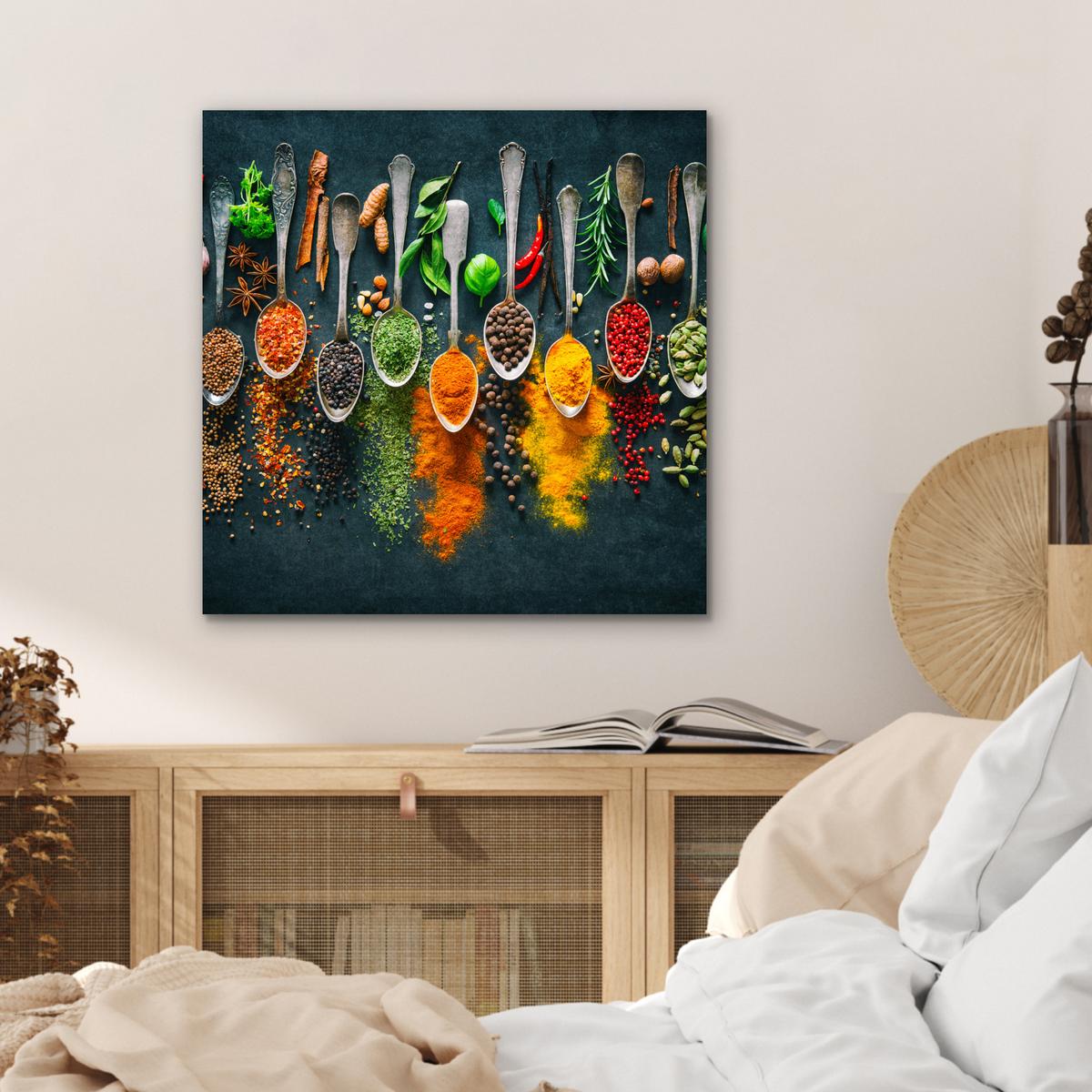 METALLBILD Kräuter - Gewürze - Löffel 50x50 cm - Currygelb, Metall (50/50cm) - MuchoWow